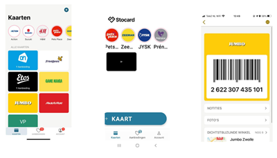 Verschillende klantenkaarten in de
app