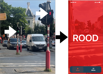 Een rood licht op de voorgrond en een groen licht op de achtergrond resulteert
in een rood-signaal in de OKO app