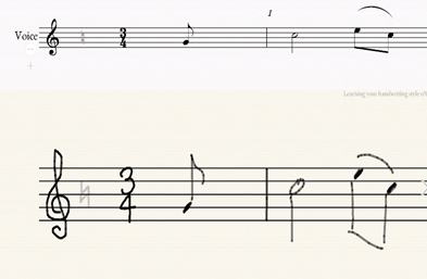 Handgeschreven noten in een bladmuziek notatie
app.