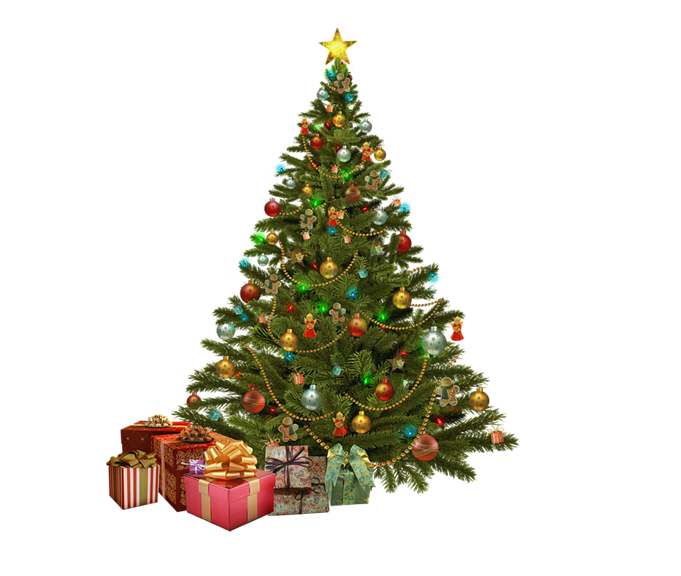 Versierde kerstboom met cadeaus