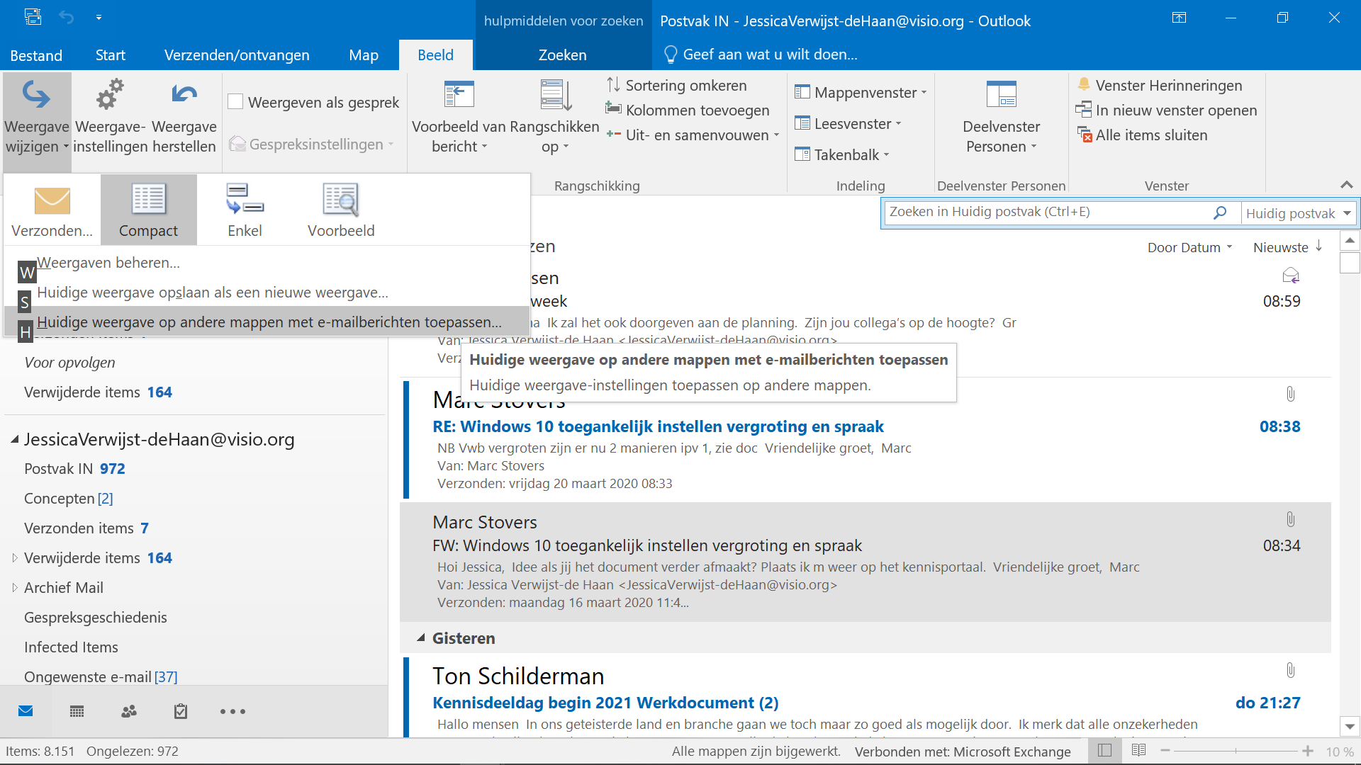 Outlook instellingen toepassen
scherm