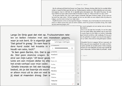 Kleinste en grootste tekstgrootte in de leesmodus van de
Kobo-app
