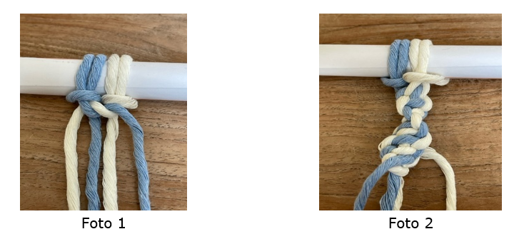 De basisknoop 3: De halve of gedraaide weitasknoop afgebeeld in 2
stappen.