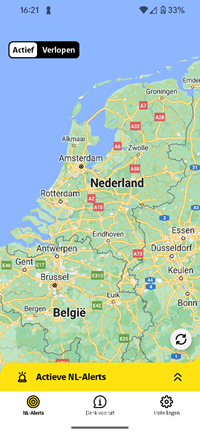 Afbeelding van Nederland met overzicht van Actieve NL
alerts