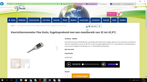 Schermafbeelding Flex koortsthermometer op leverancier
site