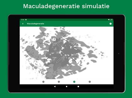 Maculadegeneratie simulatie op het scherm van een
tablet