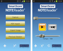 Het startscherm van Smartscore NoteReader, en het afspeelscherm nadat een scan
is genaakt.