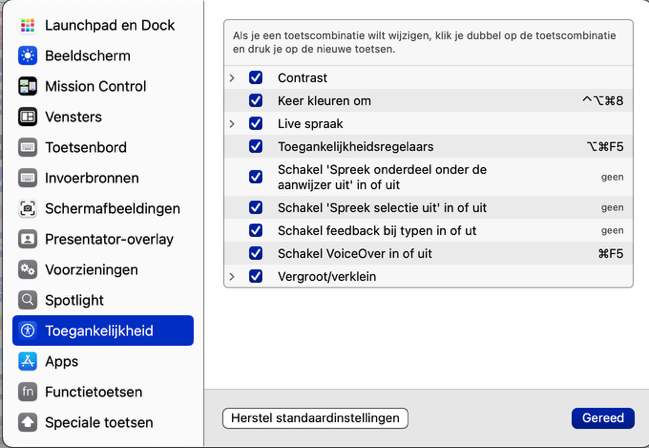 Instellingen kleuren en contrast
aanpassen