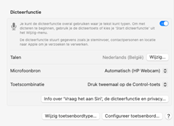 Het instellingenpaneel waarmee je de dicteerfunctie van de Mac
instelt