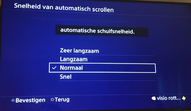 snelheid van automatisch scrollen
instellen