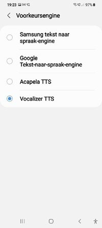De instellingen voor de gewenste
spraak-engine