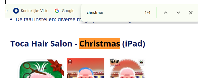 Een voorbeeld van zoeken met christmas in het
document.