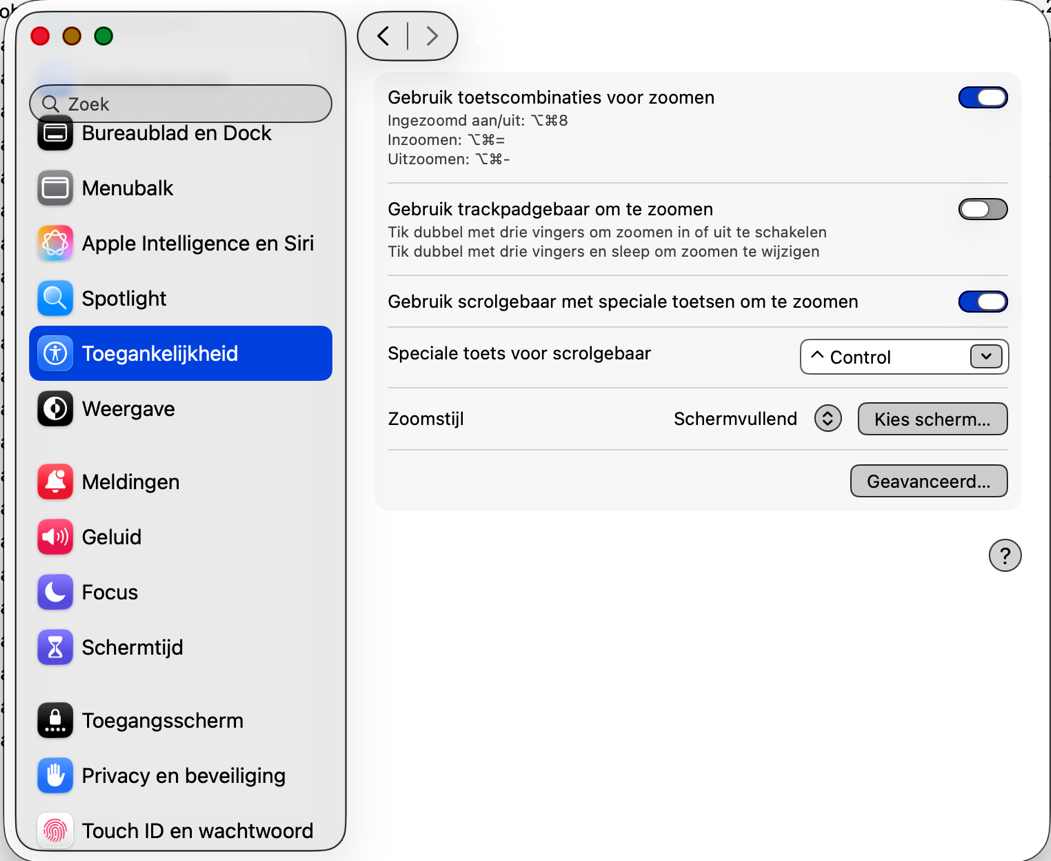 Instelscherm voor de Zoomfunctie