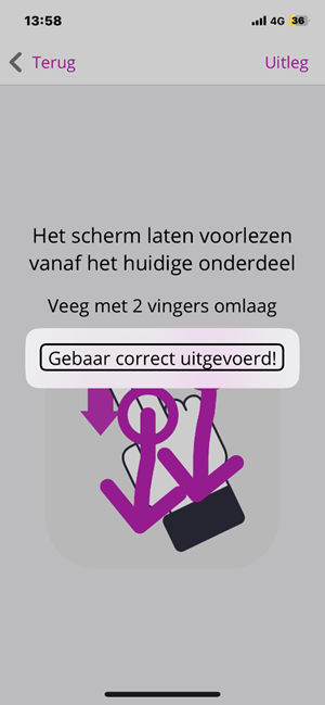 Voorbeeld van een melding na een correct uitgevoerd
gebaar