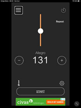 Smart Metronome hoofdscherm