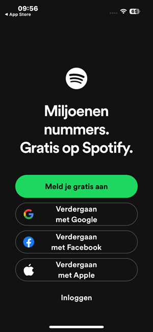 Beginscherm Spotify app