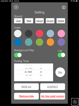 Smart Metronome instellingenscherm