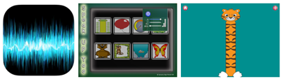 logo van het spel speak up too, gecombineerd met foto van het keuzemenu en het
effect van een groter worden
tijger.