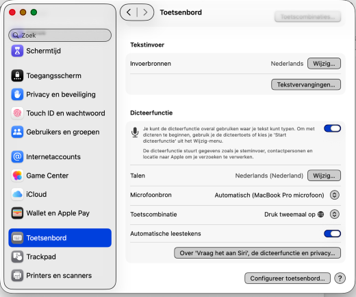 Instellingenscherm voor
toetsenbord