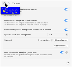 Voorbeeld van de vergroting van het label van een knop die zich onder de
muisaanwijzer bevindt op de Mac