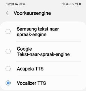 De instellingen voor de gewenste
spraak-engine