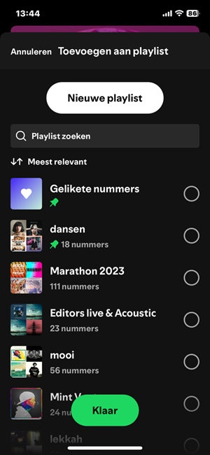 Voorbeeld van toevoegen aan een
playlist