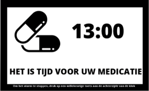 Grafische animatie die aangeeft dat het tijd is om medicatie te
nemen