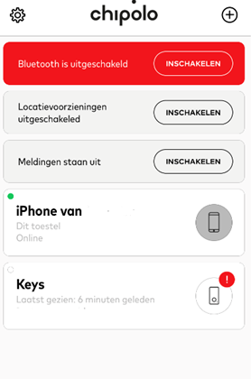 Startscherm van de Chipolo app