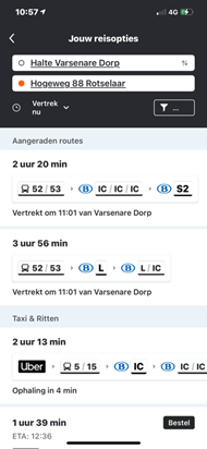 Zoekresultaat bij het opvragen van een route