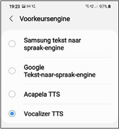 De instellingen voor de gewenste
spraak-engine