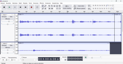 Schermafbeelding van Audacity met daarin een paar
opnamesporen