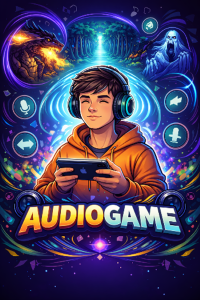 Blind kind dat een audiogame speelt. Afbeelding is gemaakt met
AI.