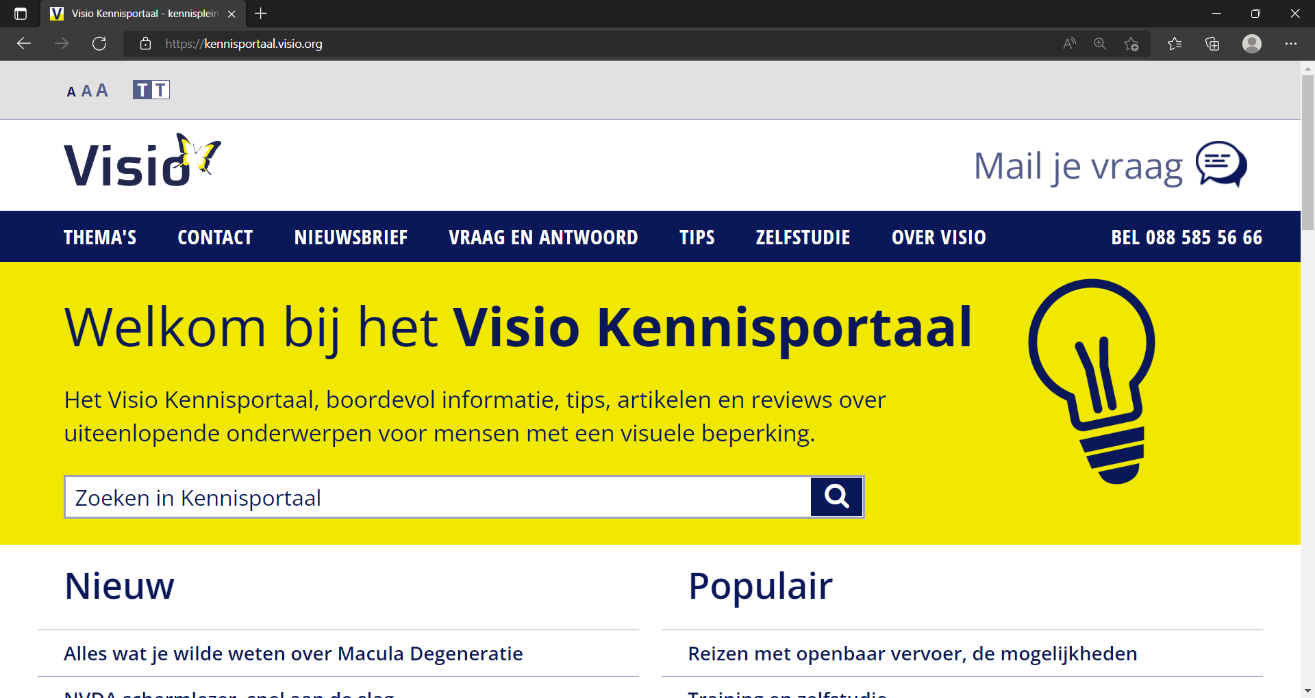 Vergrote tekst op de Kennisportaal website