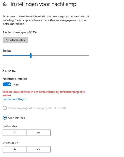 Nachtlamp instellingen voor Windows
10