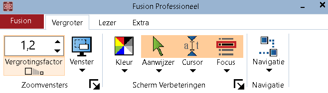 ZoomText Fusion regelpaneel