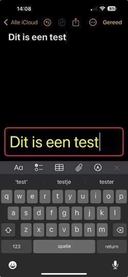 Vergrote letters tijdens het
typen