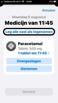 Melding om medicijnen in te
nemen