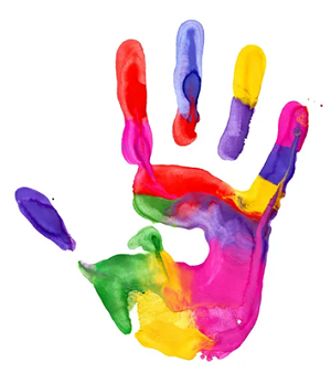 Een handafrduk in verschillende
kleuren