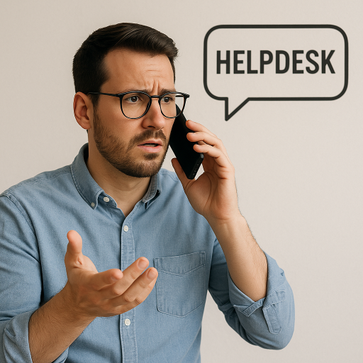Man die helpdesk belt. De afbeelding is gegenereerd met behulp van
AI