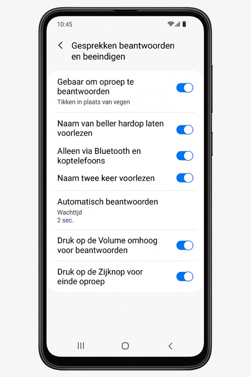 Overzicht van de instellingen voor gesprekken beantwoorden en beëindigen
