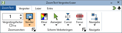 Het tabblad 'Vergroter' in het bedieningspaneel van
ZoomText