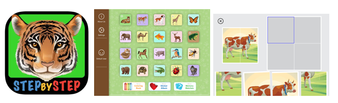 Logo van Step by Step Animal Jigsaw en enkele
schermafbeeldingen