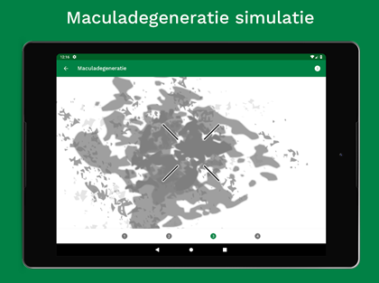 Maculadegeneratie simulatie op het scherm van een
tablet