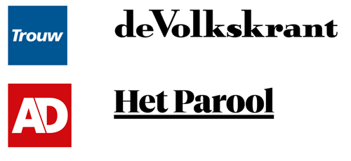 Logo's van Trouw, Volkskrant, Het Parool en Algemeen
Dagblad