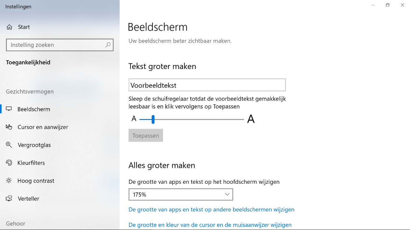 Tekst groter maken scherm