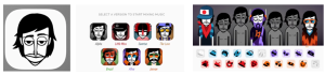 Screenshots van Incredibox, een muziek-mix applicatie met zes verschillende
karakters om uit te kiezen.