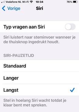 Siri pauzetijd instellingen menu