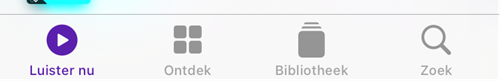 De tabbladbalk onderin met de optie Luister nu, Ontdek, Blbliotheek,
Zoek