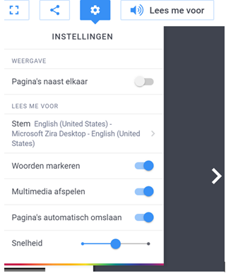 Instellingen met voorleesknop