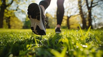 Twee benen met sprotschoenen van een
hardloper